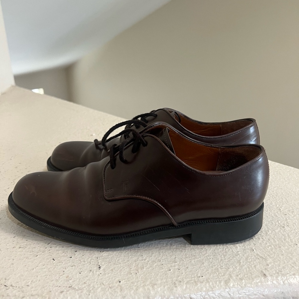 TOD'S‎ men Dressed shoes dark brown leather lace-up oxford style classical  7.5